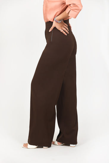 BLUEBIRD WOMEN'S DARK BROWN CASUAL BELL BOTTOM  TROUSERS