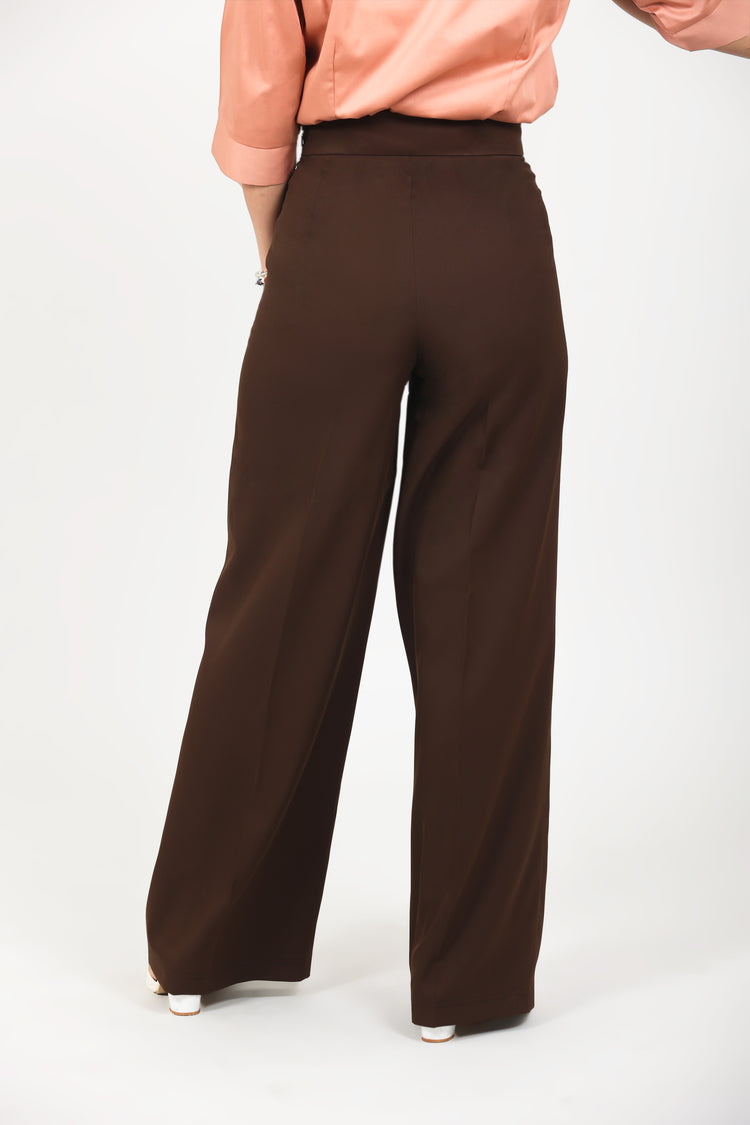 WOMEN DARK BROWN SOLID CASUAL BELL BOTTOM  TROUSERS