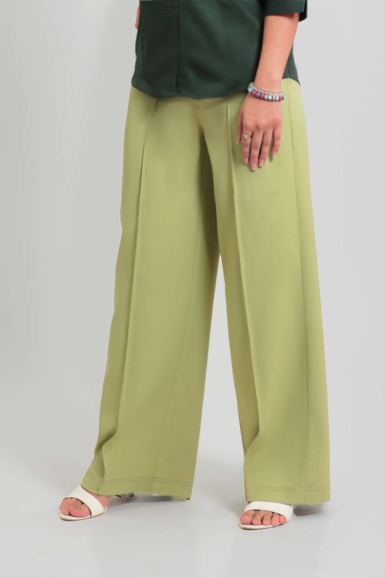 WOMEN LIGHT GREEN SOLID CASUAL BELL BOTTOM  TROUSERS