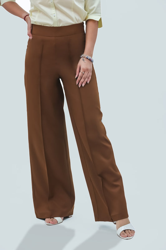 WOMEN MUSTARD SOLID CASUAL BELL BOTTOM  TROUSERS
