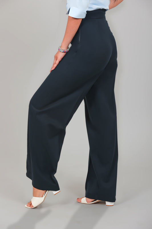 BLUEBIRD WOMEN'S NAVY BLUE CASUAL BELL BOTTOM  TROUSERS