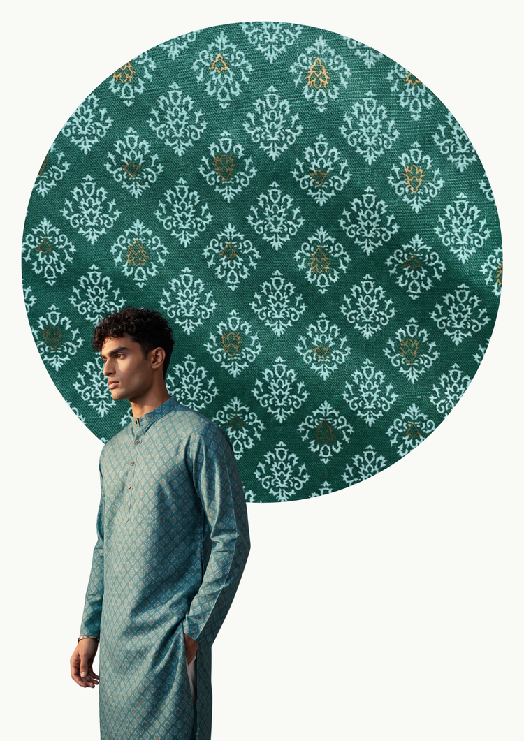 Veshbhoshaa Men's Turquoise Printed Kurta Set
