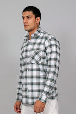 Bluebird Men’s White and Green Checked Shirt