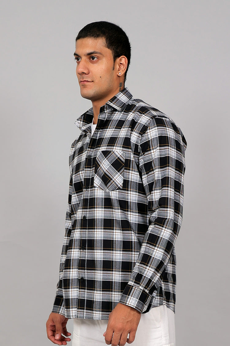 Bluebird Men’s BLACK WHITE BEIGE Checked Shirt