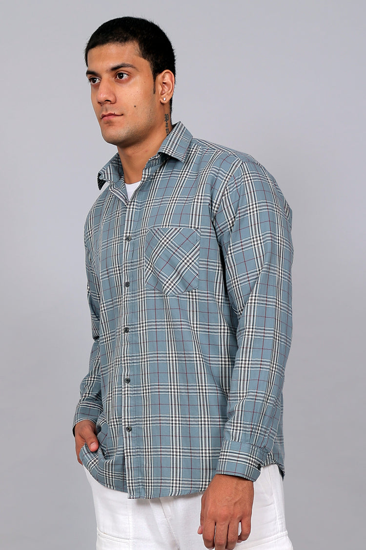 Bluebird Men’s SKY BLUE BLACK & WHITE Checked Shirt