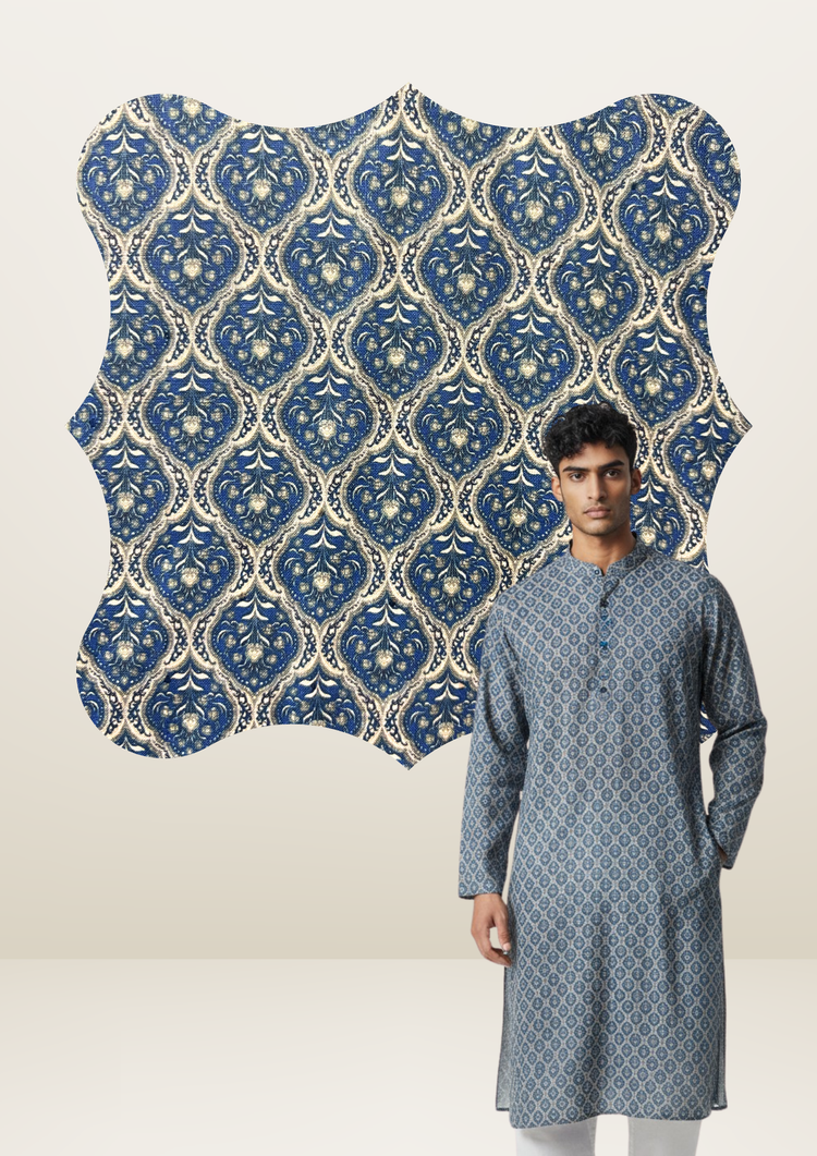 Men's Navy Blue Printed Kurta Pajama Set