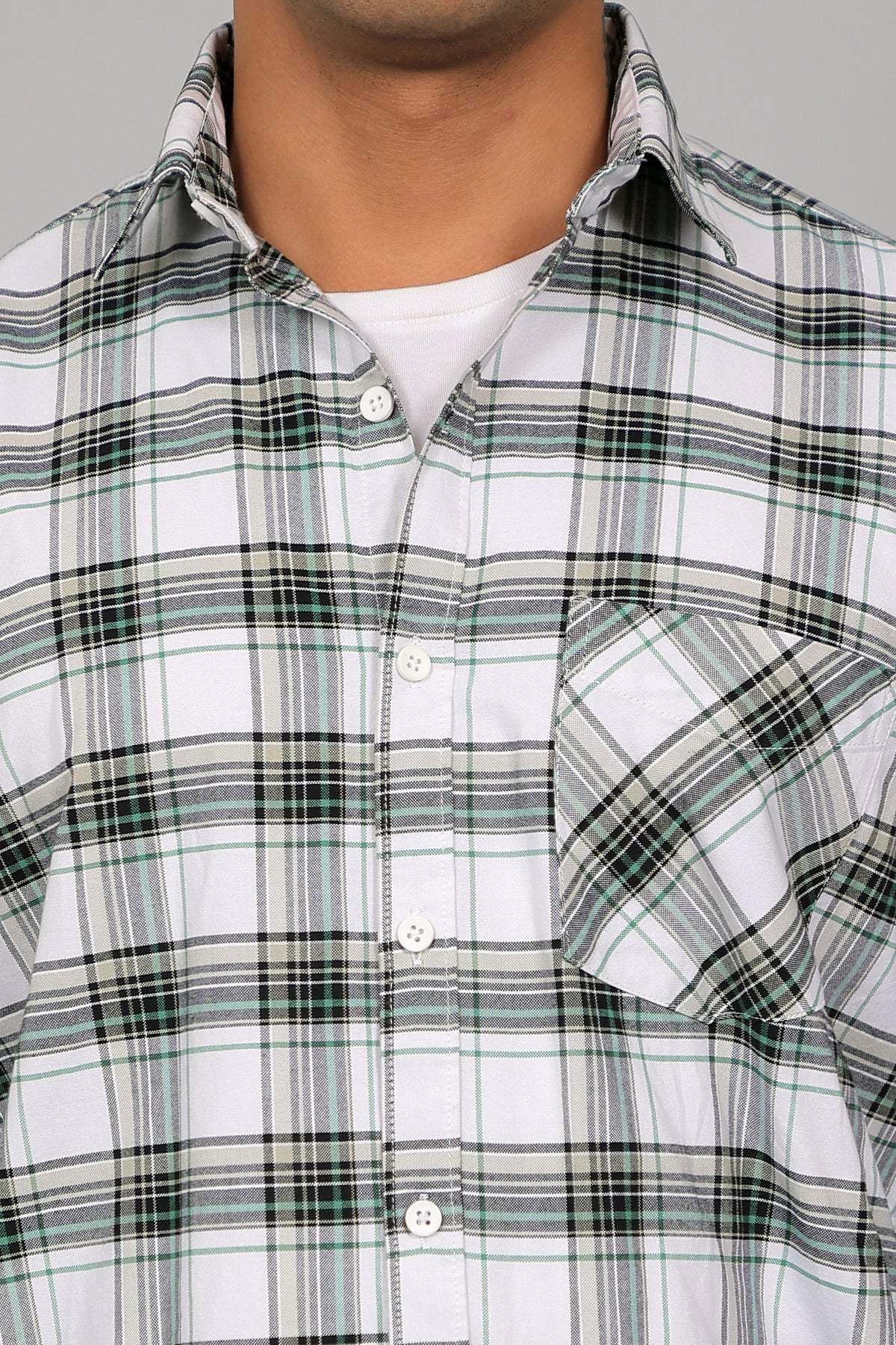 Bluebird Men’s White and Green Checked Shirt