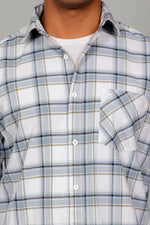 Bluebird Men’s White and Grey Checked Shirt