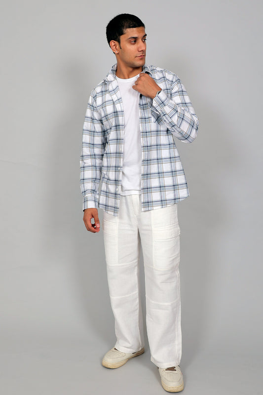 Bluebird Men’s White and Grey Checked Shirt