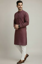 Mens's Maroon Printed Kurta Pajama Set