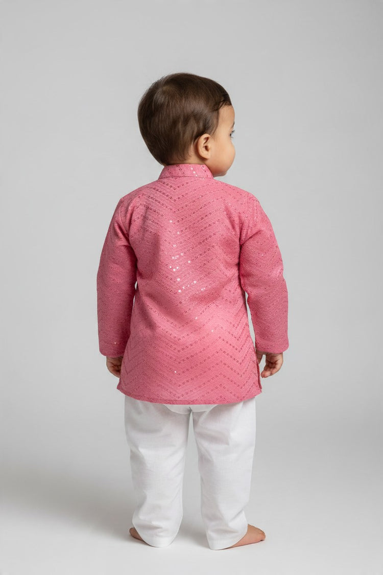 Kids' Pink Chevron Sequin Kurta Pajama Set