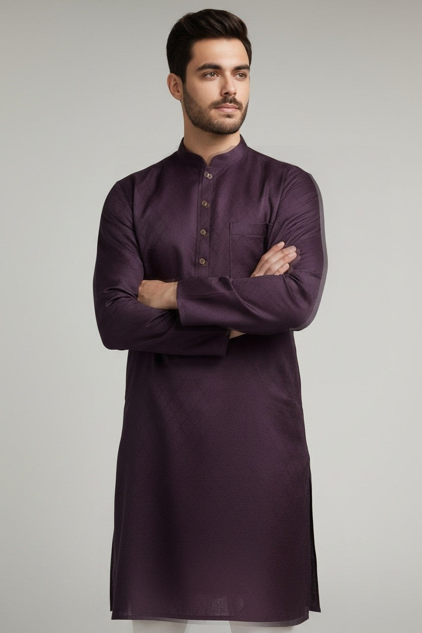 Mens's Wine Kurta Pajama Set