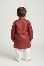 Kids' Maroon Jacquard Cotton Blend Kurta Pajama Set