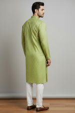 Mens's Green Printed Kurta Pajama Set