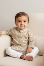 Kids' Off White Printed Kurta Pajama Set with Sequin Work