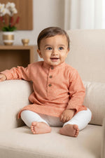 Kids' Peach Chevron Sequin Kurta Pajama Set
