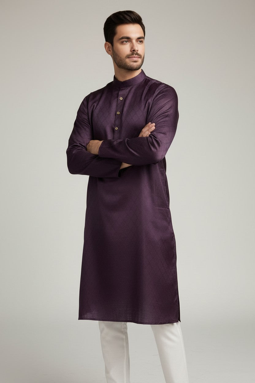 Mens's Wine Kurta Pajama Set
