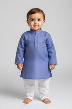 Kids' Blue Cotton Blend Kurta Pajama Set