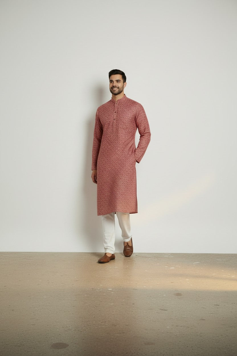 Men's Red Printed Kurta Pajama Set