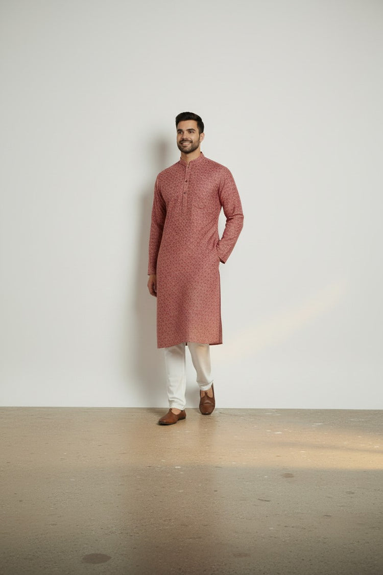 Veshbhoshaa Mens's Red Printed Kurta Pajama Set