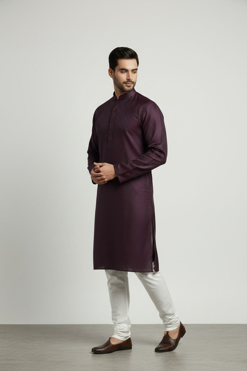 Mens's Wine Kurta Pajama Set