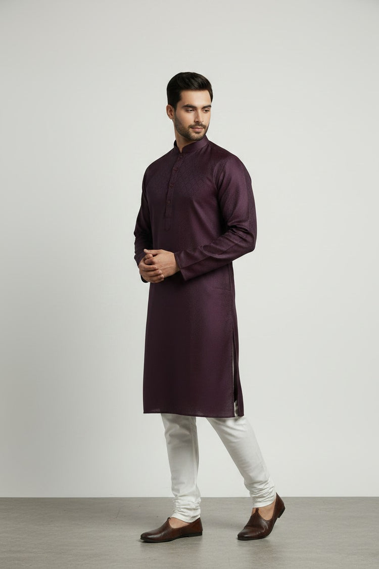 Veshbhoshaa Mens's Wine Kurta Pajama Set