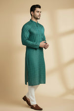 Men's Dark Green Printed Kurta Pajama Set