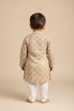 Kids' Off White Printed Kurta Pajama Set with Sequin Work