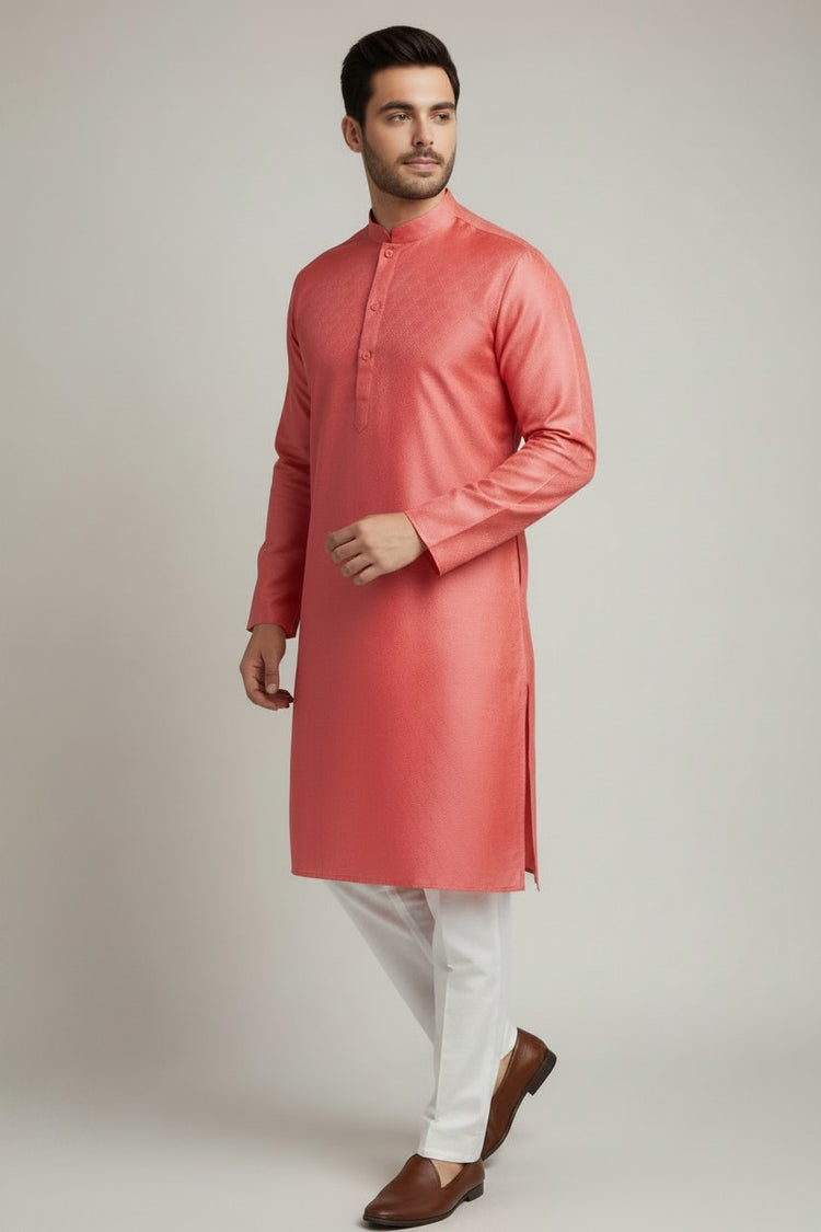 Veshbhoshaa Men's Red Kurta Pajama Set