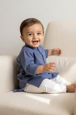 Kids' Blue Cotton Blend Kurta Pajama Set