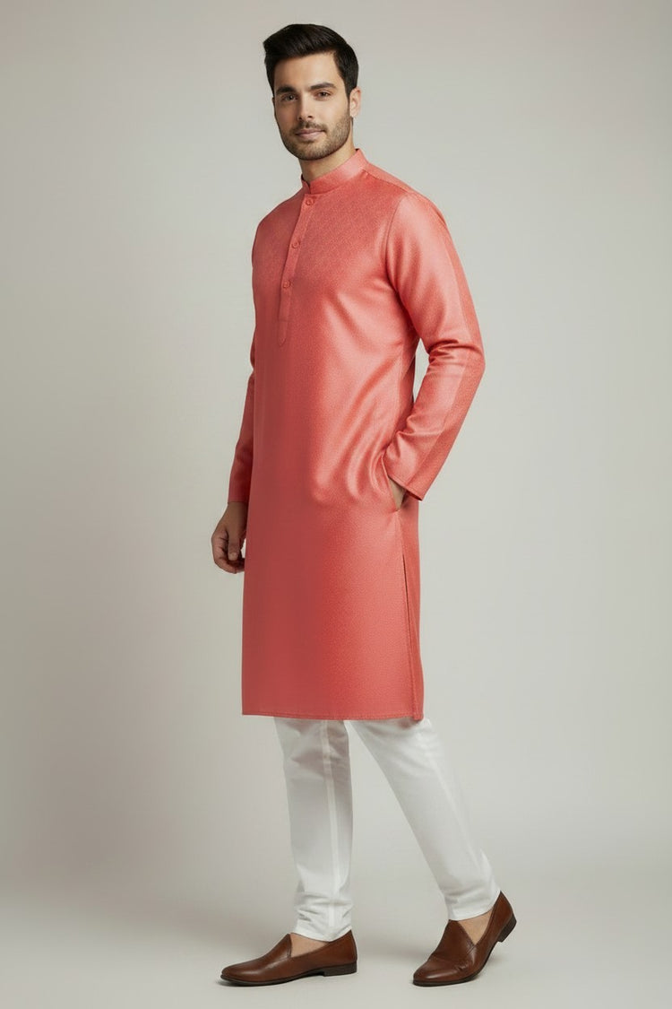 Veshbhoshaa Men's Red Kurta Pajama Set