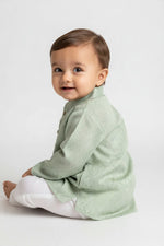 Kids' Mint Green Jacquard Cotton Blend Kurta Pajama Set