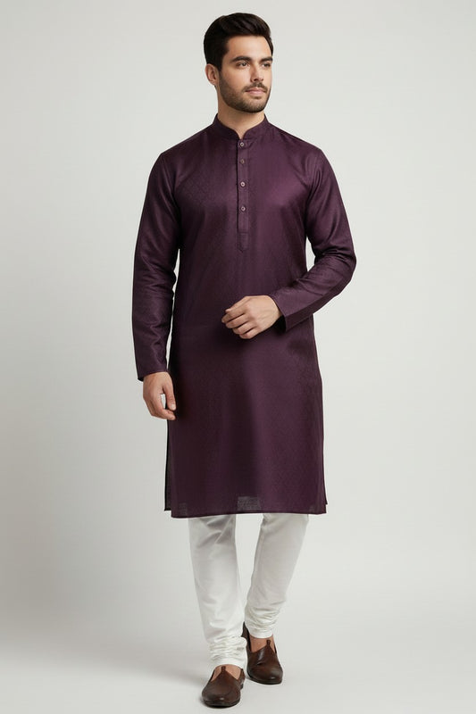 Veshbhoshaa Mens's Wine Kurta Pajama Set
