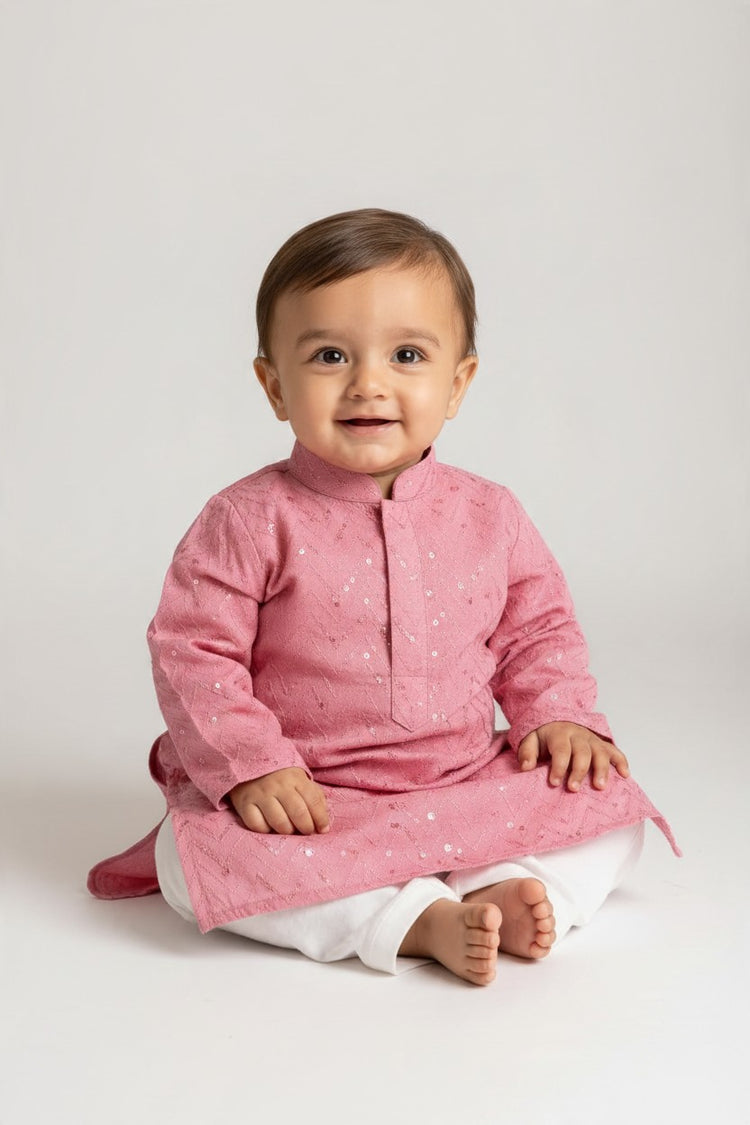 Kids' Pink Chevron Sequin Kurta Pajama Set