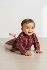 Kids' Maroon Zari Thread work Buta Cotton Blend Kurta Pajama Set
