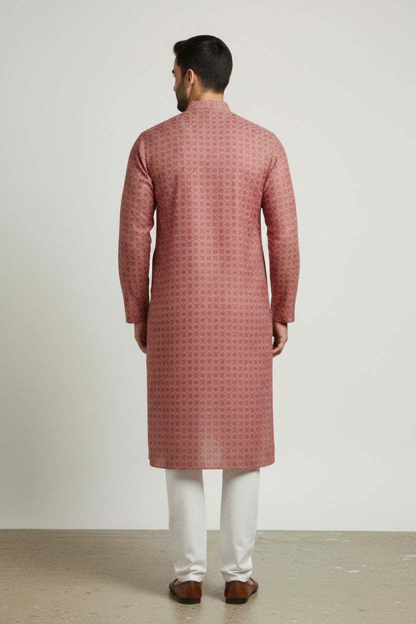 Men's Red Printed Kurta Pajama Set