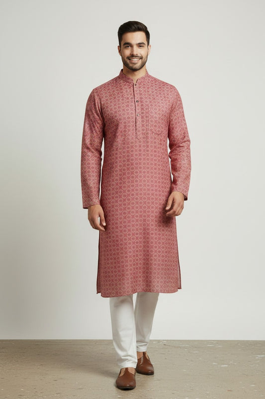 Veshbhoshaa Men's Red Printed Kurta Pajama Set