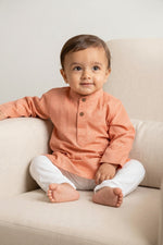Kids' Peach Chevron Sequin Kurta Pajama Set