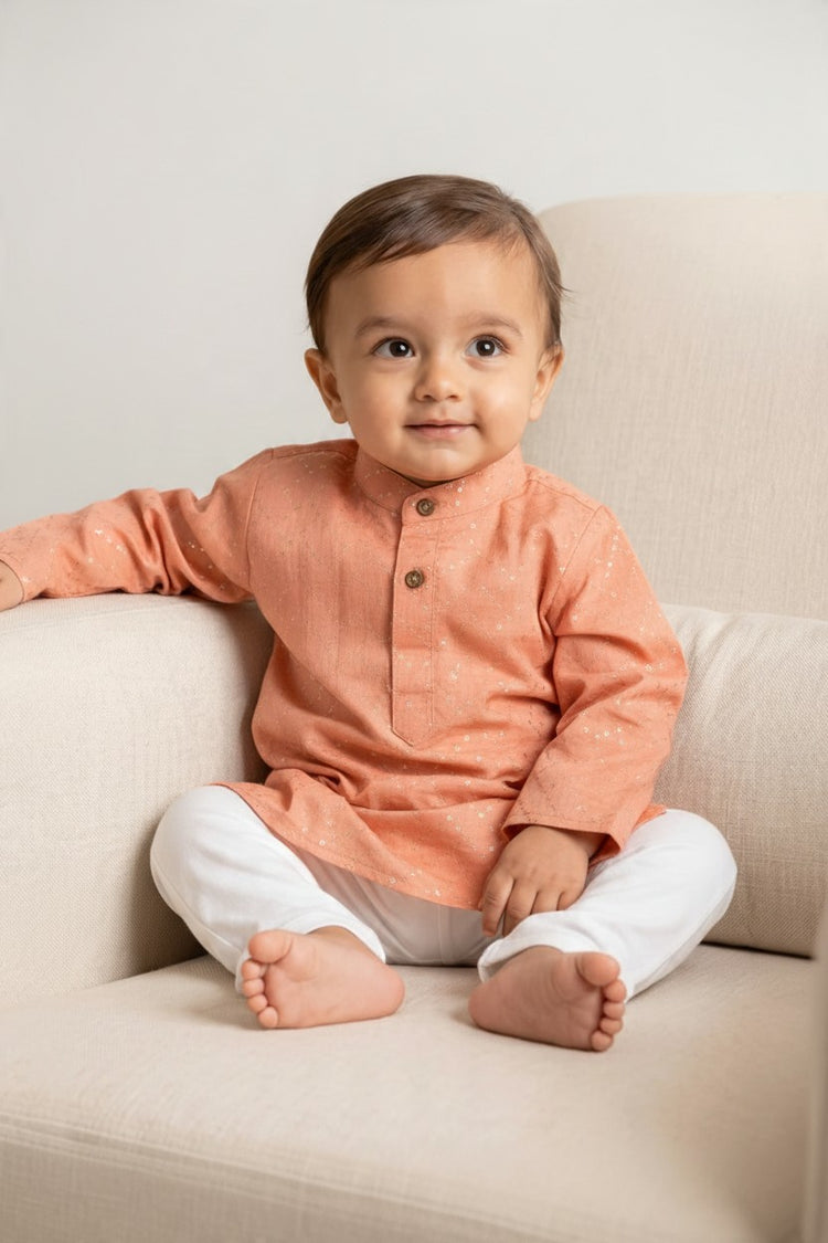 Kids' Peach Chevron Sequin Kurta Pajama Set