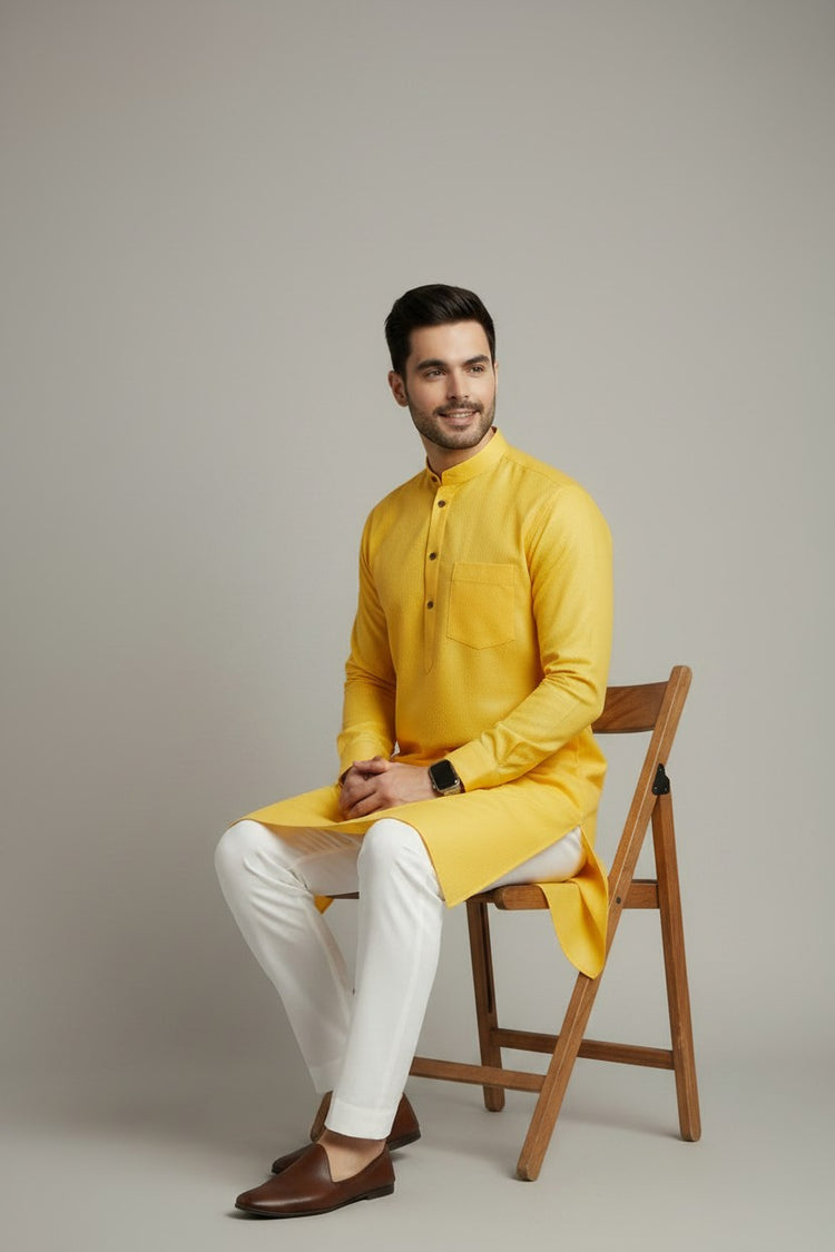 Veshbhoshaa Men's Yellow Kurta Pajama Set