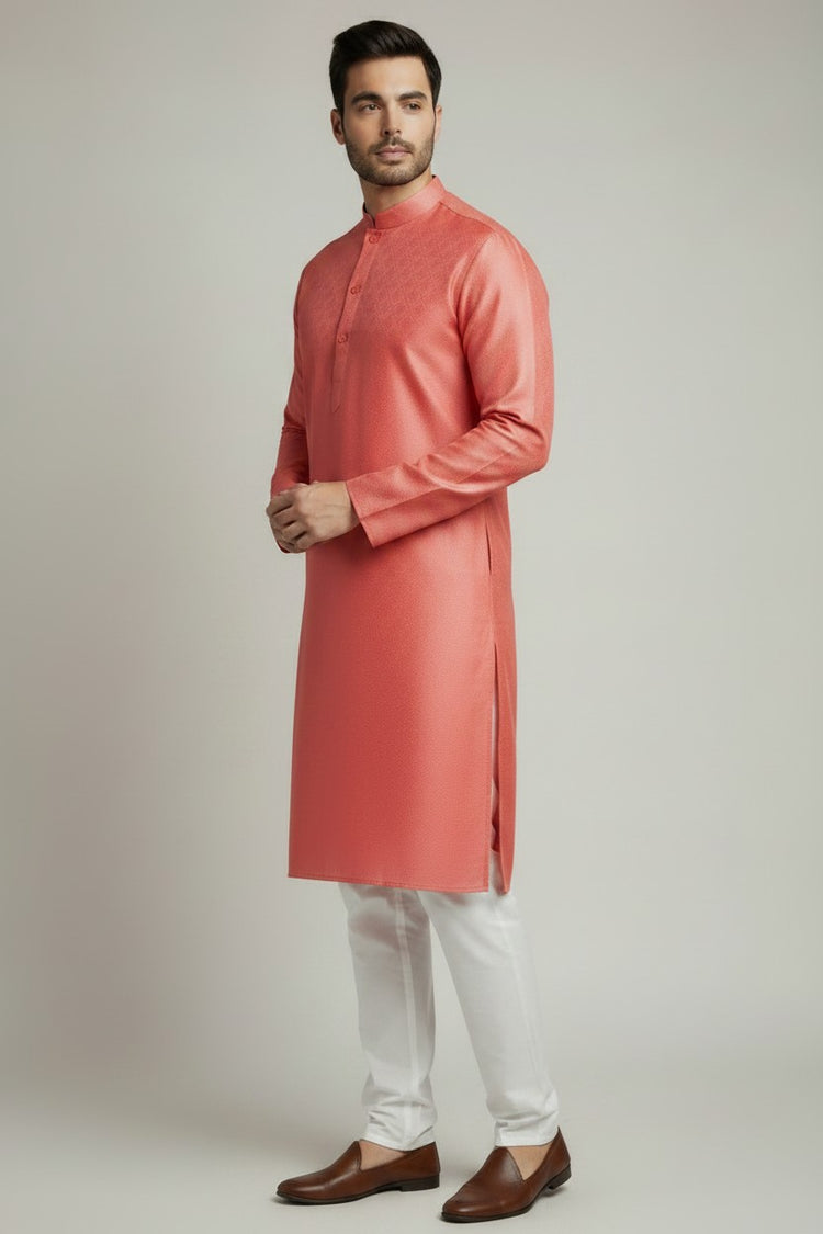 Veshbhoshaa Men's Red Kurta Pajama Set