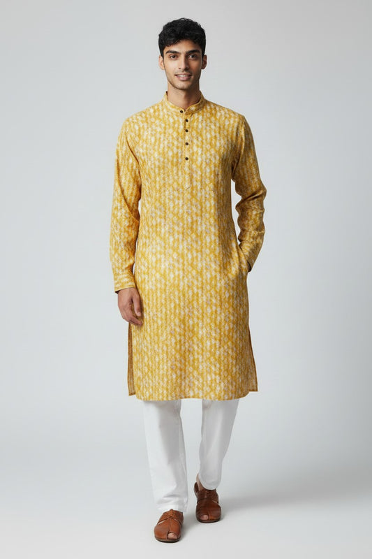 Men's Yellow Printed Kurta Pajama Set