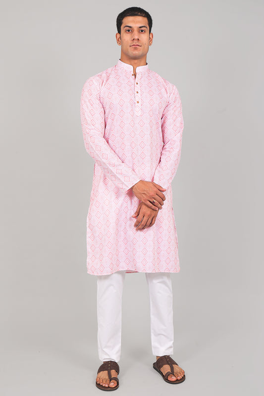 "Bluesaanchi: Effortlessly Stylish - Textured Light Pink Kurta Set for Men"