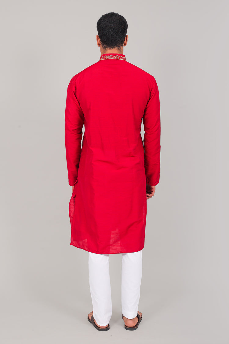 "Bluesaanchi: Festive Embroidered Red Kurta set"
