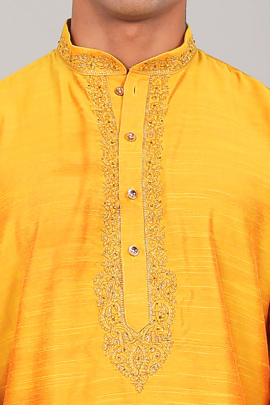 "Bluesaanchi: Festive Embroidered Yellow Kurta set"