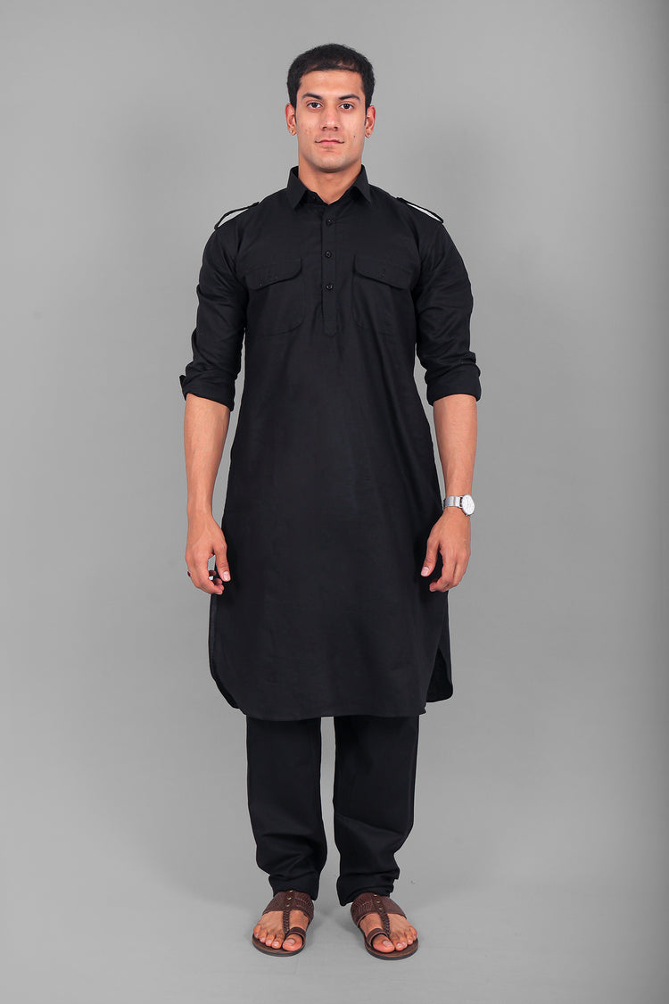 BLUESAANCHI PATHANI BLACK COLOR KURTA WITH TROUSER PANT