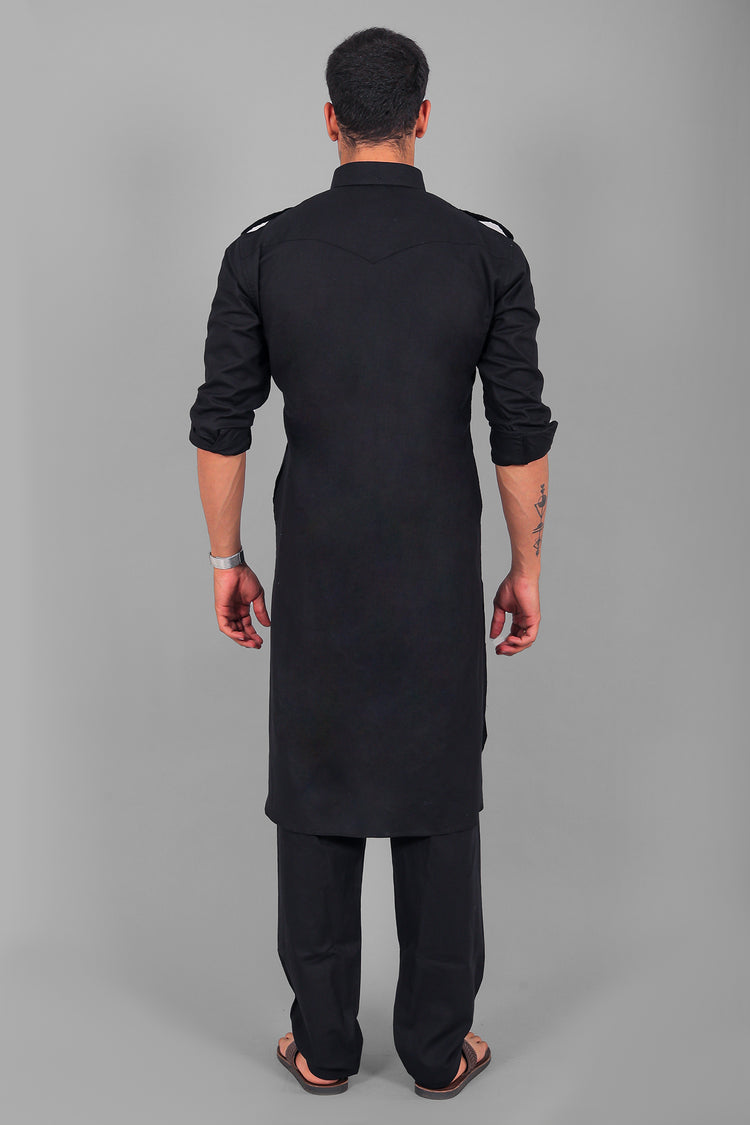 BLUESAANCHI PATHANI BLACK COLOR KURTA WITH TROUSER PANT