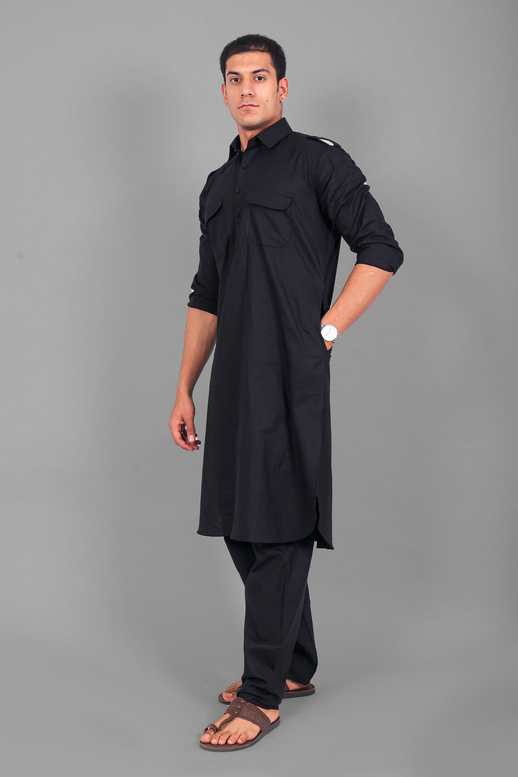 BLUESAANCHI PATHANI BLACK COLOR KURTA WITH TROUSER PANT