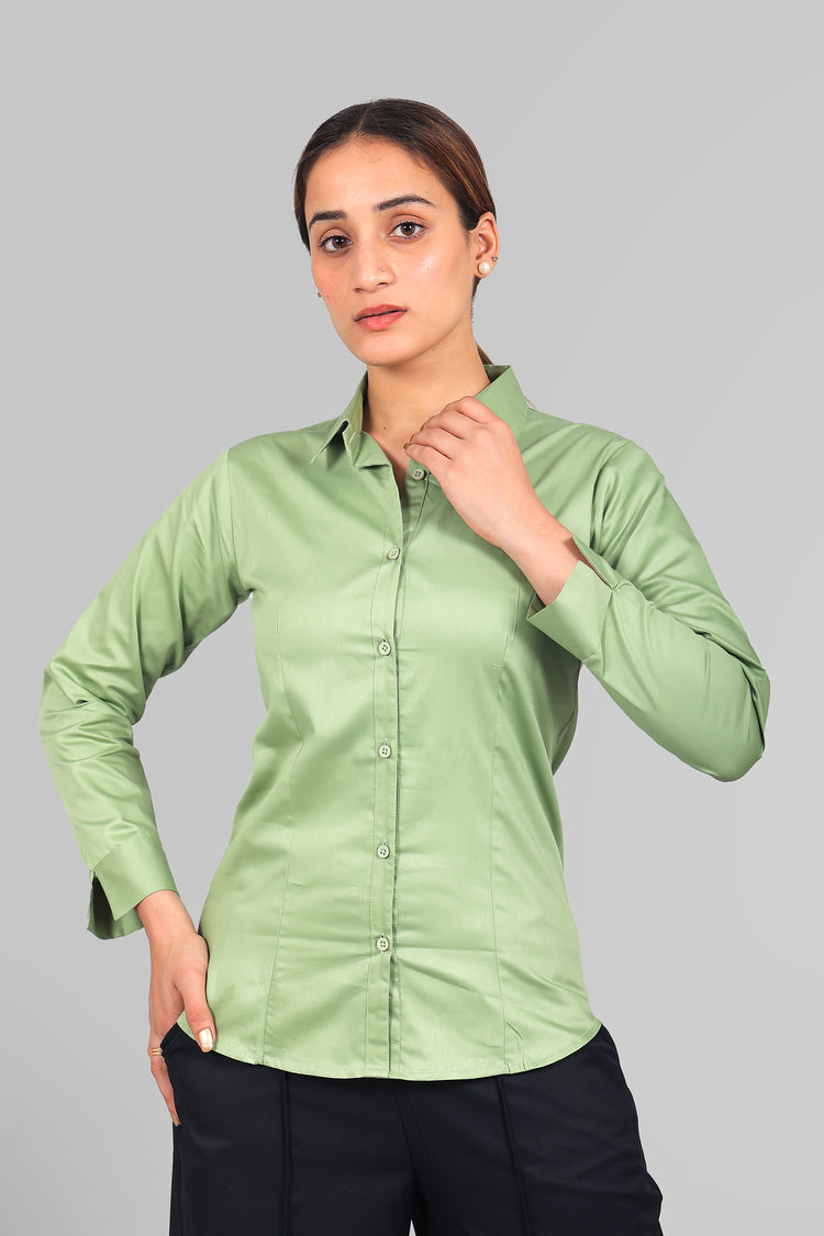 BLUEBIRD WOMEN'S LIGHT GREEN SATIN SHIRT