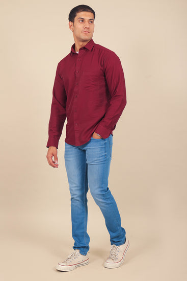 BLUEBIRD MEN'S MAROON KNITTED PLAIN SHIRT